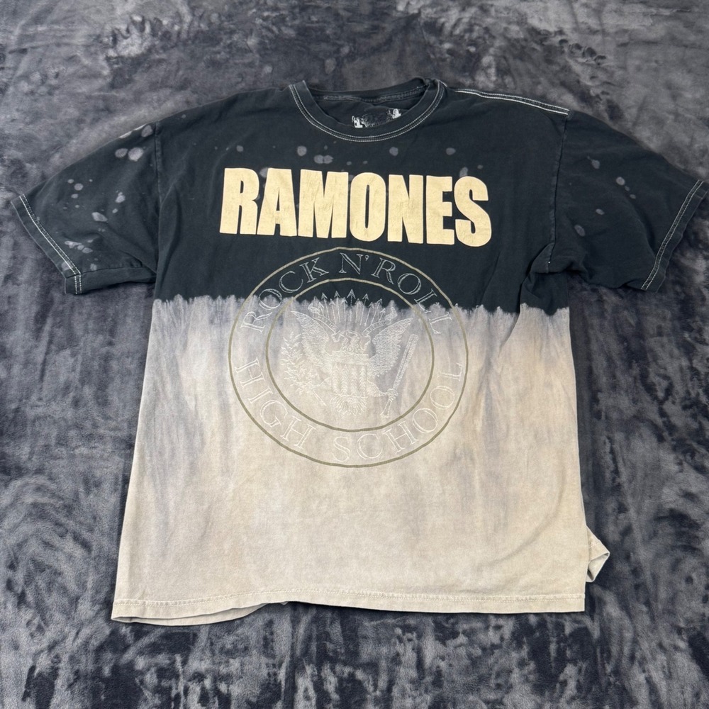 Ramones Graphic Tee Unisex M/L Black Bleach Dip Dye Rock N Roll High School